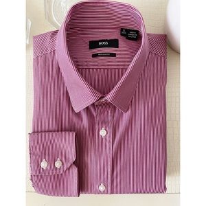 Hugo Boss Regular Fit Red Striped Dress Shirt 16L